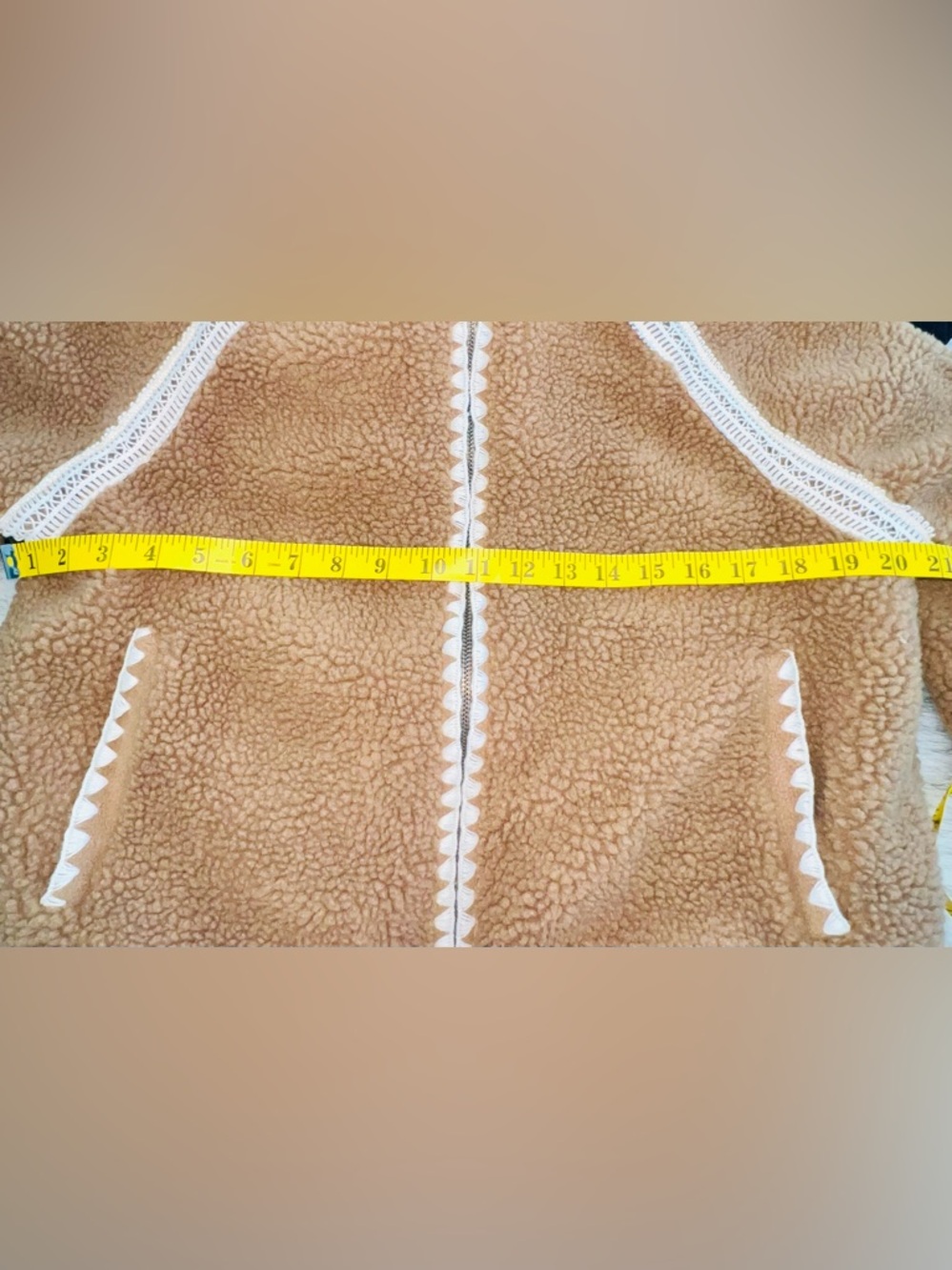 And Now This Sherpa Jacket Brown Cream Crochet Trim Cozy Fleece Zip NWT - Picture 11 of 11